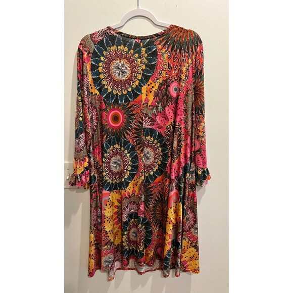 Swim Coverup Multicolor Trapeze & Swing Dress Lantern Scoop Neck Pullover Flare - Picture 7 of 13